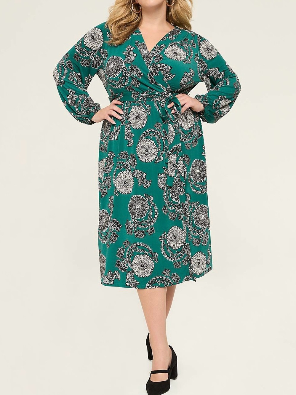 NWT Lane Bryant Faux Wrap Matte Jersey Midi Dress Green Floral Paisley 18/20 2X
